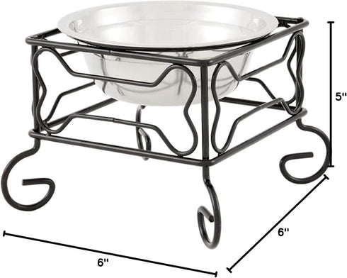YML Elevated Stainless Steel Dog & Cat Bowl, 5-Inch, with Black Wrought Iron Stand