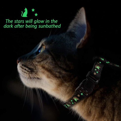 Cat Harness and Leash Set, Soft Nylon Adjustable for Kittens, Glow in The Dark, Black