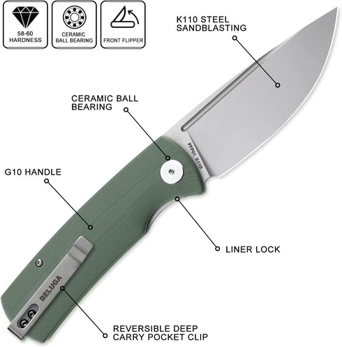 PFP01 k110 G10 Petrified fish steel folding knife handle Front flipper outdoor Camping survival hunting EDC tool knives