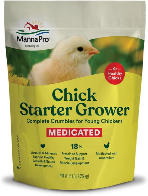 Manna Pro Medicated Chick Starter Grower Feed, Dried High Protein Chicken Food