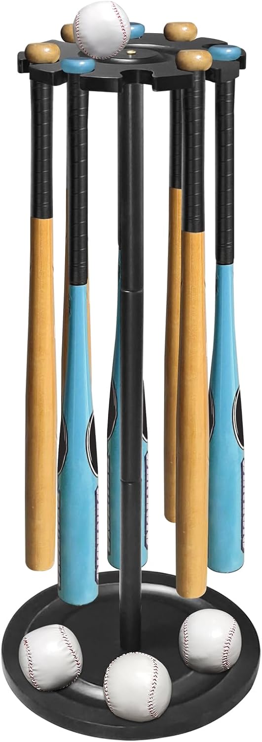 TP Baseball Bat Holder Display Rack - Solid Wood Organizer Holds 10 Bats, Sturdy Baseball Softball Bat Stand