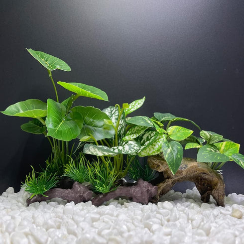 Smoothedo-Pets Aquarium Decor, 3pcs Betta Silk Leaf Pad Hammock and Artificial Driftwood Cave