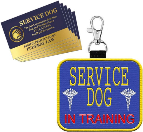 "Service Dog in Training" Clip On Identification Patch Tag - Includes Five Handout Cards for Service Dog Vest