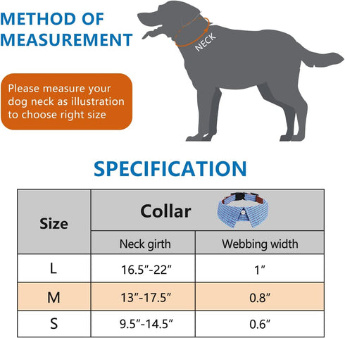 Cotton Plaid Shirt Style Dog Collar, Soft Cute Boy Dog Collar with Quick-Release Buckle for Small to Large Dogs
