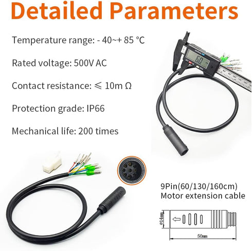 Hub Motor Convert Extension Cable - 9 Pin Waterproof Connector for 36V 48V 52V Ebike Motor Conversion Line