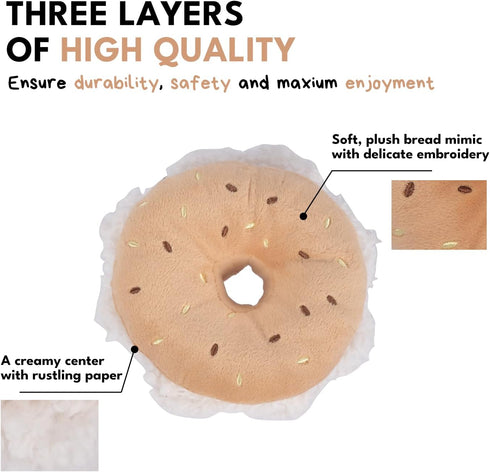 Interactive Bagel Shape Dog Plush Squeaky Toy, Snuffle Puzzle Enrichment Toy for Small and Medium Dogs