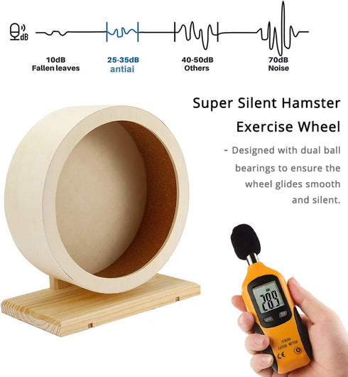 Hamster Wooden Silent Wheel, Medium Size 8.2", Quiet Spinner Exercise Wheel for Hamsters, Guinea Pigs, and Small Pets