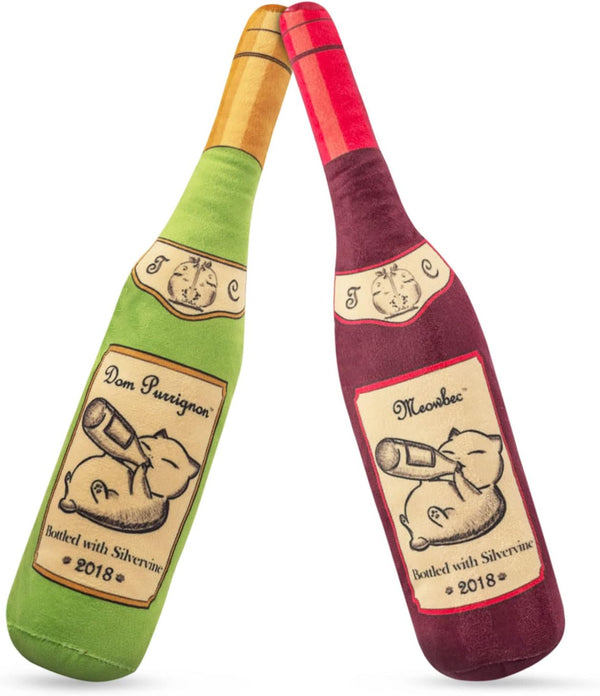 KittiLush 2-Pack Organic Silvervine Catnip Substitute Toys - 100% All-Natural Refillable Wine Bottle Kicker