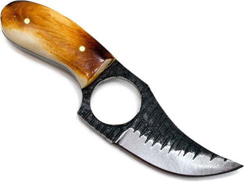 Titan International Skinning Knife - Small Fixed Blade Hunting Knife with Burnt Bone Handle & Leather Sheath