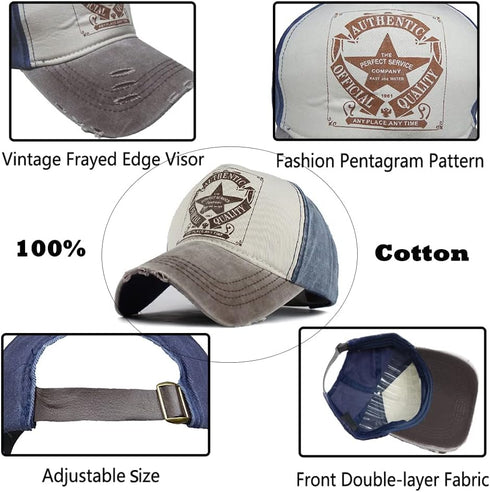 Vintage Baseball Cap, Fashion Rivets Cross Letters Denim Cotton Frayed Edge Sunhat Adjustable Unisex