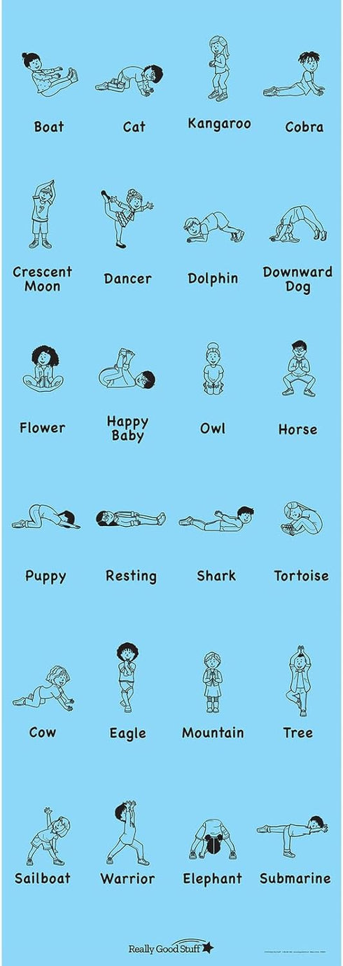 Really Good Stuff Kids Yoga Mat with 24 Illustrated Poses – Safe, Non-Slip, Soft Exercise Mat for Kids