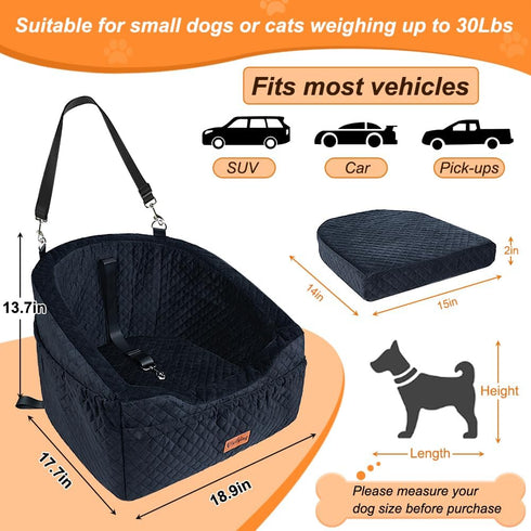 30lbs, Vivifying Dog Car Seat for Small & Medium Dogs, Detachable & Washable Booster Seat for Pets Up to Travel Bed