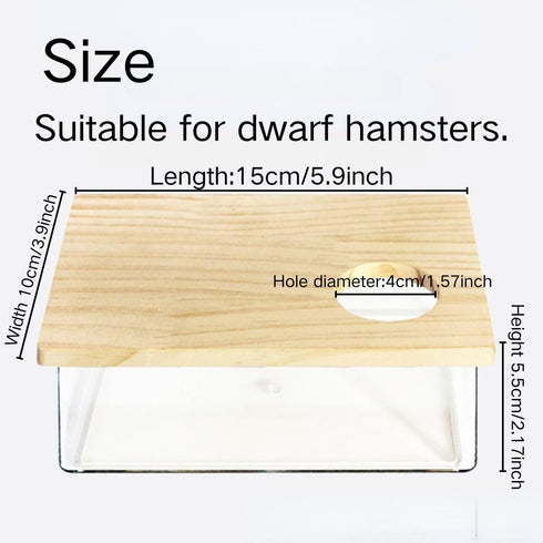 Copfeu Hamster Sand Bath Box Container, Mini Pet Sandbox Lid Design Take Bath Wooden Sandbox Dust Bath, Transparent