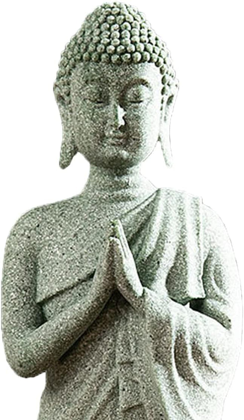 Japanese Aquarium Buddha Statue - 7.1” Sandstone Sculpture for Garden and Home Decor, Zen Buda