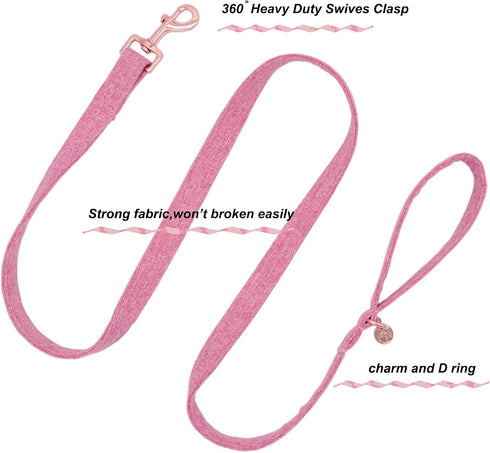 DOGWONG Cotton Dog Collar and Leash, Soft Durable Pink Pet Collar for Small Medium Large Girl Dogs
