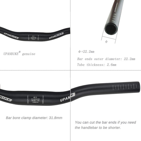 UPANBIKE MTB Kids' Bike Short Handlebar f31.8mm*440mm/520mm Riser Bar (Silver, 520mm)