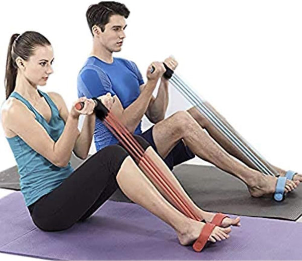 Upgrade 4-Tube Abdominal Waist Leg Slimming Trainer, Elastic Pull Rope for Arm Legs Stretching Workout Equipment
