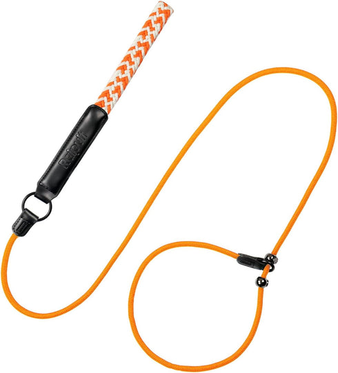 Slip Lead Dog Leash, 6FT Durable Nylon Braided Rope with Metal Stopper & Comfortable Leather Handle, Orange