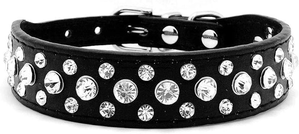 Rhinestone Dog Collar, Bling PU Leather Crystal Diamond Pet Dog Cat Puppy Collar, Black S M L XL (M, Black)