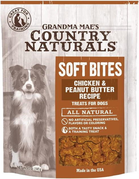 Grandma Mae's Country Naturals Chicken and Peanut Butter Soft Bites Dog Treats and Snacks | All Natural |Made in The USA | 5 oz.