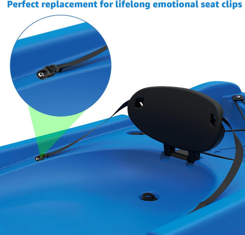 Kayak Seat Repair Kit with Seat Clips and Hooks, 4 Sets in Black for Lifetime Emotion Pack