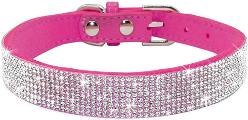 Small Dog Collar with Colorful Rhinestone Crystal Diamond Bling for Girl Puppy & Cat (L, Hot Pink)