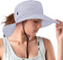 Rosoz Ponytail Sun Bucket Hats for Women, UV Protection, Foldable Mesh Wide Brim for Hiking