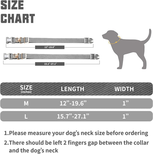 Auroth Reflective Dog Collar for Medium Large Dogs, Soft Nylon Adjustable Collar with Heavy Duty Metal D Ring