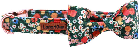 Floral Print Dog Collar by Lionheart glory, Adjustable Soft Collar with Bowtie for X-Small to Large Dogs