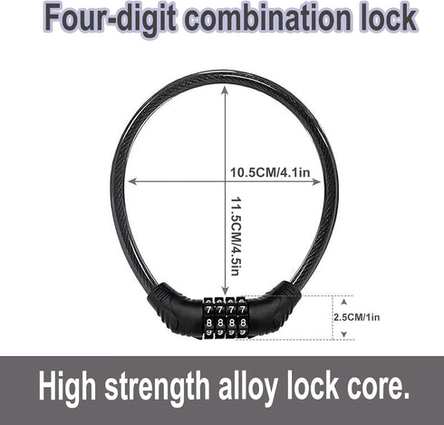 Heavy Duty Bike Lock Cable, 4 Digit Resettable Combination Lock, Portable Code Lock, 16 inches, 2 Pcs