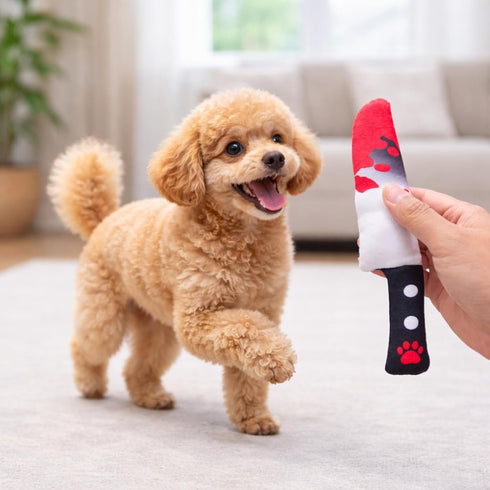 2-Pack Set Halloween Squeaky Dog Toy - Plush Knife and Cleaver Design, Interactive Sound Toys for Dogs, Perfect