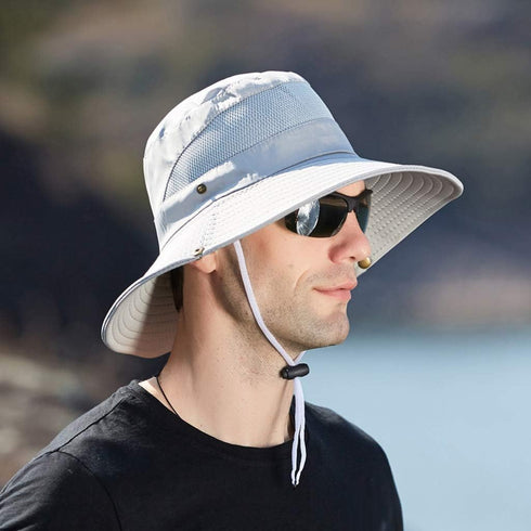 YOLAI Men's Foldable Mesh Fishing Hat - Adjustable Wide Brim Sun Protection