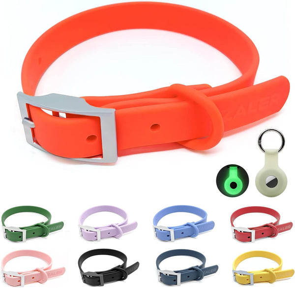 Waterproof Adjustable Dog Collar, Odor Proof, Soft Comfortable for Large, Medium, Small Dogs, Bright Orange, M
