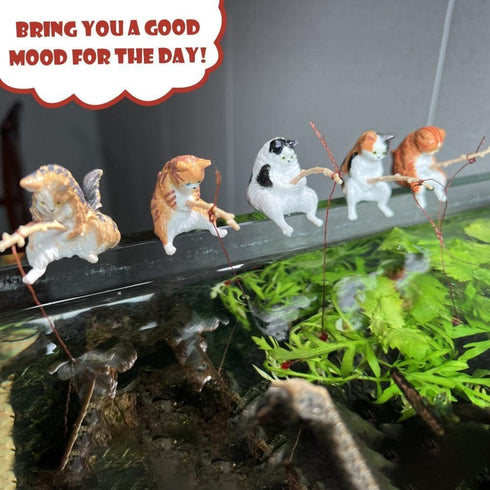Kawaii Miniature Resin Cat Ornaments, Creative Aquarium Decoration, DIY Cat Fishing Ornament