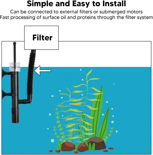 Aquarium Oil Filter, Water Protein Skimmer for Fish Tank, Oil Remover with Flexible Tube
