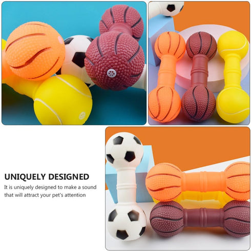 4Pcs Vinyl Barbell Dog Molar Chew Toy for Pet Dogs