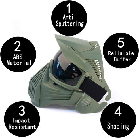 Tactical Mask for Airsoft, Full Face Tactical Gear, Impact Resistant with Goggles, Outdoor Activities