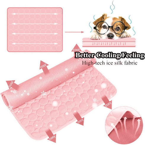 Dog Self Cooling Mat Pet Washable Summer Pads Blanket Hot Weather Sleeping Kennel Mat,Ice Silk Sleep Mat Pad Non-Toxic Breathable Sleep Bed for Large Dogs Cats No Water 27.5 x 39.4 inches,Pink
