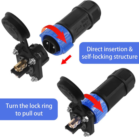 Trolling Motor Plug Receptacle Set, Waterproof Marine Boat DC Power Connector, 12V/24V/36V/48V, 2-Pack for Fishing