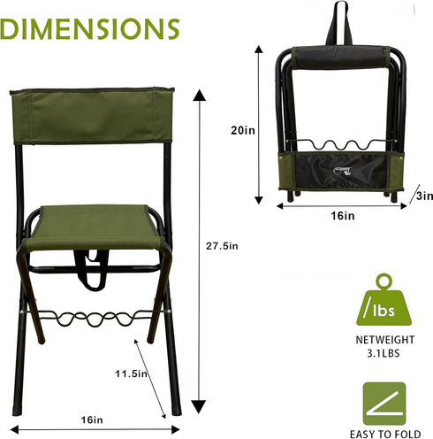 LEADALLWAY Folding Fishing Chair with Rod Holder in Green