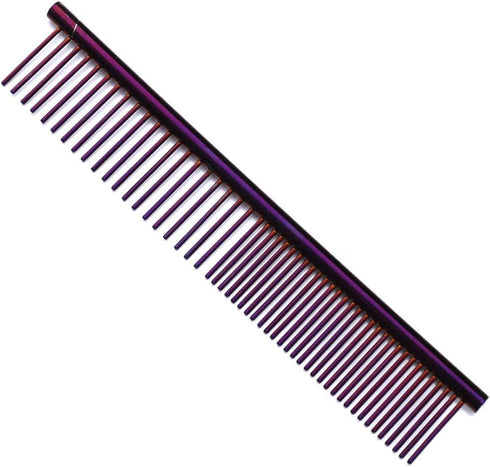 ZoCr Pet Grooming Comb for Dogs Cats, Stainless Steel Comb with Different Spaced Rounded Teeth (Purple)