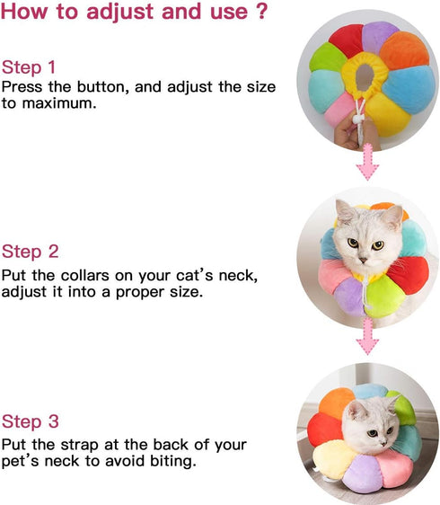 KUDES Adjustable Cat Small Dog Recovery Collar, Cute Neck Cone for Surgery, Wound Healing Protective Cone, Colorful (L,