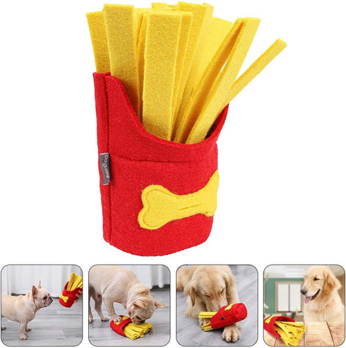 Dog Snuffle Toy Pet Slow Feeder French Fries Shaped Training Squeaky Toy for Puppies
