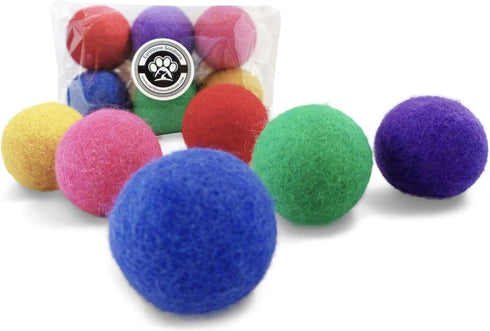 Wool Cat Balls - Safe, Silent Felt Ball Toys, Colorful Soft Quiet Kitty Toys, Unique for Cat Lovers, Hand Made in Nepal