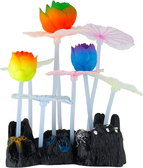 Uniclife Silicone Lotus Ornament - Glowing Effect Aquarium Decoration with Suction Cup for Fish Tank
