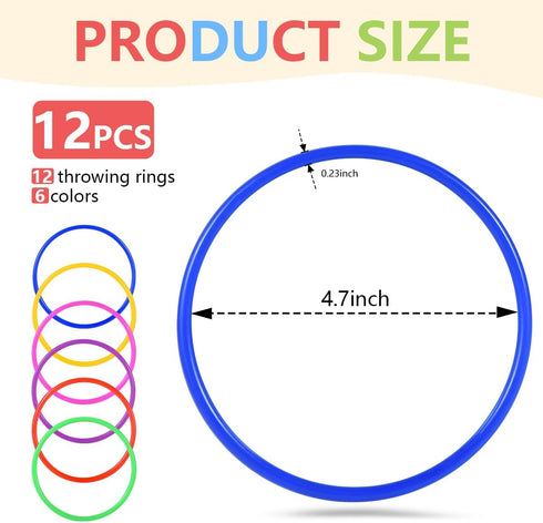 OBTANIM 12 Pcs Plastic Ring Toss Game for Kids, Outdoor Toss Rings, Random Colors