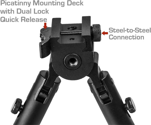 Lion Gears Tactical Pro Bipod, Height Adjustable 8.5" to 10.6" with Double Swivel and QD Mounting Deck