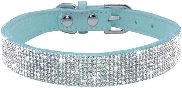 Rhinestone Dog Collar, Cute Dazzling Sparkling Soft Suede Leather Adjustable Collar for Puppy Small Medium Large Dogs