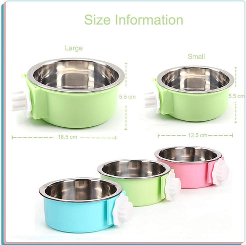 Crate Dog Bowl, Removable Stainless Steel Feeder Bowls, Hanging Pet Cage Bowl for Dogs, Cats, and Small Pets
