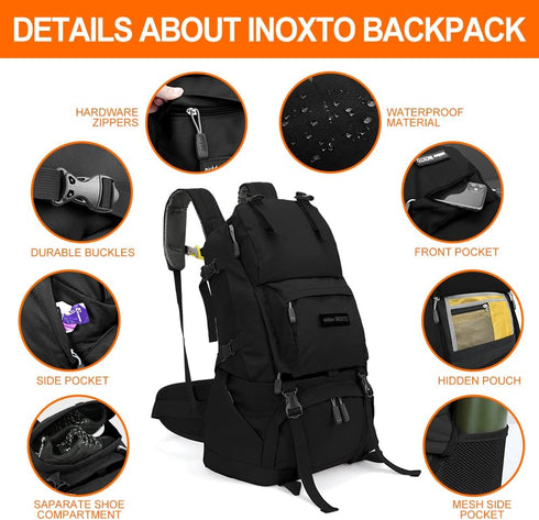 INOXTO 40L Hiking Backpack Camping Backpack with Waterproof Rain Cover for Men Women, Outdoor Daypack